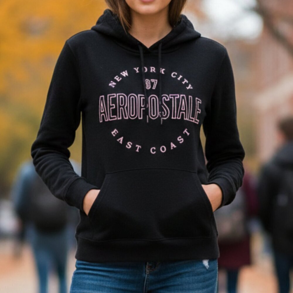 Aeropostale Black New York City East Coast Hooded Large Sweatshirt